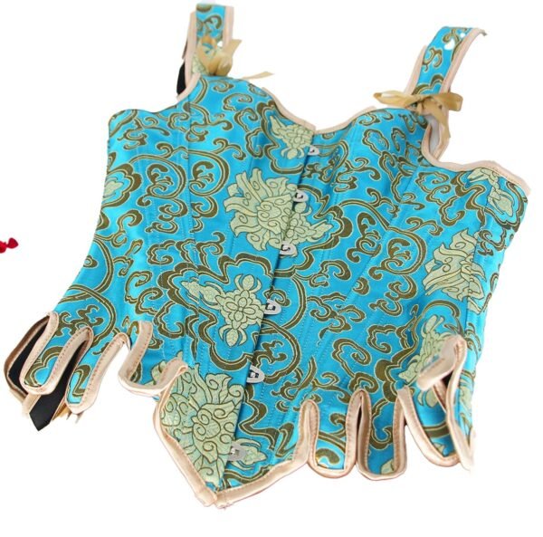 Renaissance Corset Top For Women Elegant Style 24 Renaissance Corset Top For Women Elegant Style LuckeLadybug LLC Renaissance corset top for women in blue and gold with intricate design and lace details