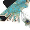 Renaissance corset top for women featuring vibrant blue and gold patterns with attached gloves