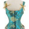 Beautiful blue renaissance corset top for women with elegant patterns and bow details