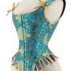 Elegant blue renaissance corset top for women with intricate pattern and bow details