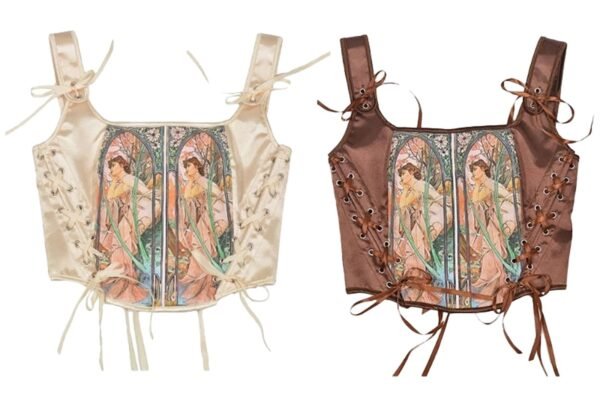 Renaissance Corset Top for Women Stylish Fit 17 Renaissance Corset Top for Women Stylish Fit LuckeLadybug LLC Renaissance corset top for women in cream and brown with elegant lace-up details