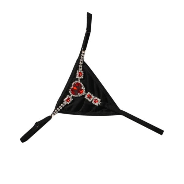 Rhinestone Low Rise Thongs For Women 16 Rhinestone Low Rise Thongs For Women Black rhinestone low rise thongs for women adorned with red gemstones for a stylish look