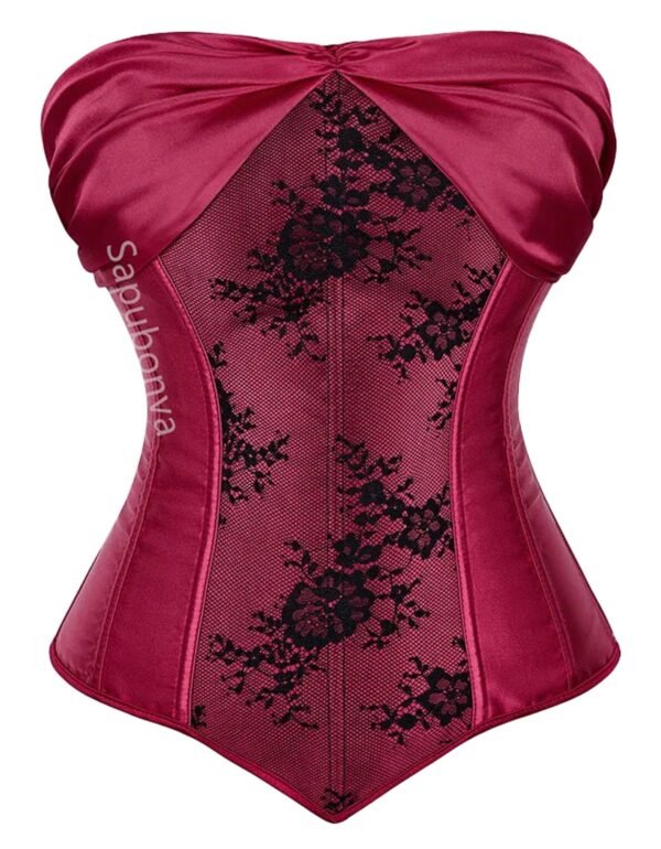Plus Size Corset Top For Women Elegant Style 9 Plus Size Corset Top For Women Elegant Style Elegant LuckeLadybug plus size corset top for women in burgundy satin with floral lace detailing