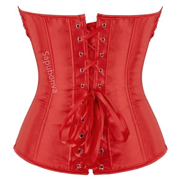 Plus Size Corset Top For Women Elegant Style 8 Plus Size Corset Top For Women Elegant Style Red satin plus size corset top for women with lace-up back and adjustable ties