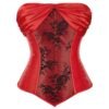 Red satin plus size corset top for women with lace details for a stylish look.