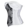 Elegant white plus size corset top for women with black floral lace detailing and zip closure