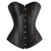 Elegant black satin corset top for women with a structured fit and front button closure