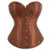 Brown satin corset top for women with button front and structured fit for a flattering silhouette