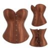 Brown satin corset top for women with front buttons and lace-up back design