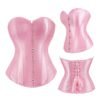 Pink satin corset top for women with lace-up back and front button closure
