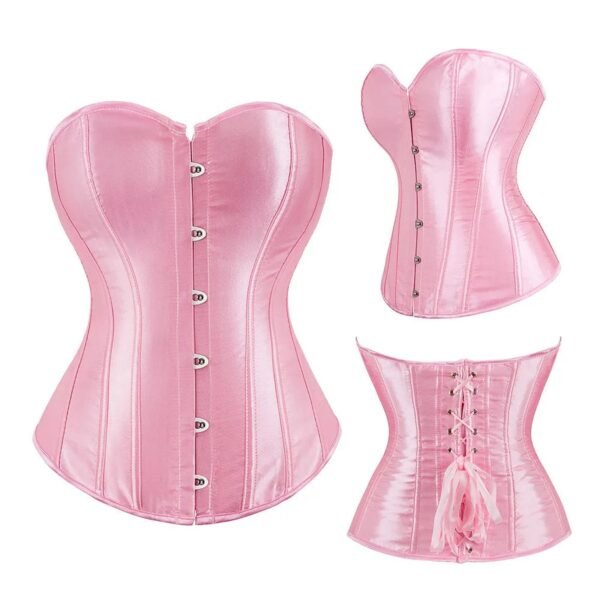 Satin Corset Top For Women In Pink 13 Satin Corset Top For Women In Pink Pink satin corset top for women with lace-up back and front button closure
