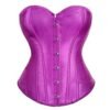 Purple satin corset top for women featuring a form-fitting silhouette and stylish front buttons