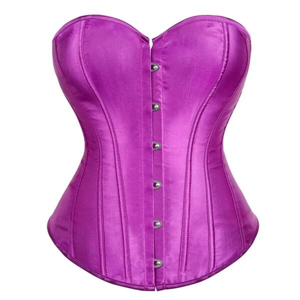 Satin Corset Top For Women In Pink 22 Satin Corset Top For Women In Pink Purple satin corset top for women featuring a form-fitting silhouette and stylish front buttons