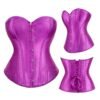 Purple satin corset top for women with adjustable lace-up back and front button closure
