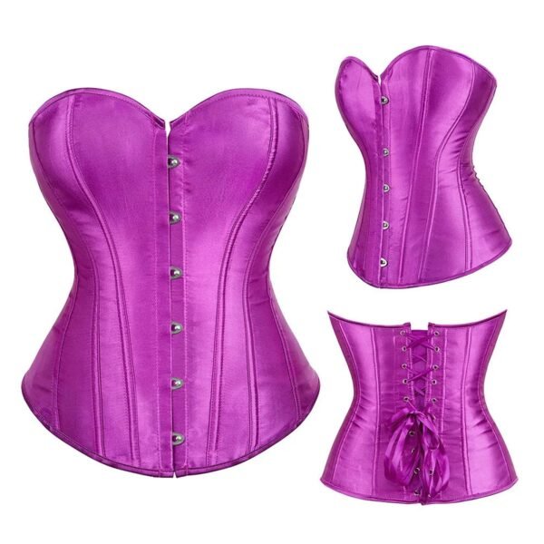 Satin Corset Top For Women In Pink 19 Satin Corset Top For Women In Pink Purple satin corset top for women with adjustable lace-up back and front button closure