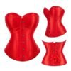 Bold red satin corset top for women with adjustable laces and stylish button closure