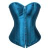Teal satin corset top for women with a structured design and front button closure