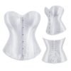Sleek white satin corset top for women with front buttons and lace-up back for a flattering fit