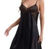 Elegant satin lace nightdress for women in black with a flowing design and delicate lace detailing