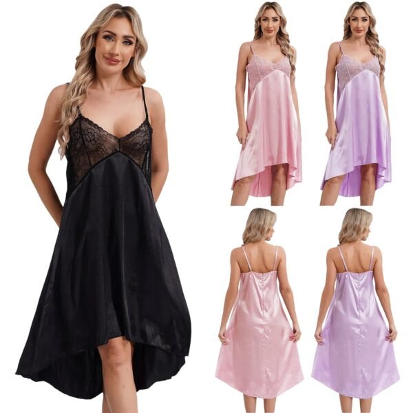 Satin Lace Nightdress For Women Elegant Sleepwear 23 Satin Lace Nightdress For Women Elegant Sleepwear Satin lace nightdress for women in black, pink, purple colors with delicate lace detailing and adjustable straps