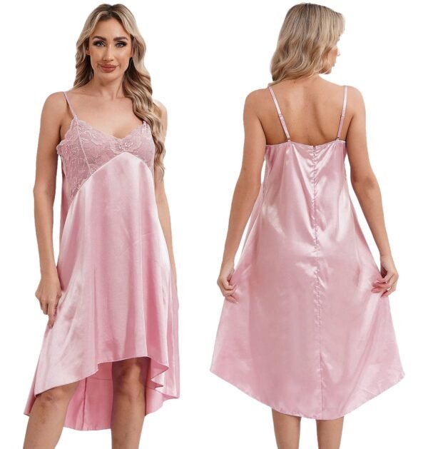 Satin Lace Nightdress For Women Elegant Sleepwear 25 Satin Lace Nightdress For Women Elegant Sleepwear Pink satin lace nightdress for women with adjustable straps and a flowy design