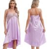 Purple satin lace nightdress for women with adjustable straps and elegant design