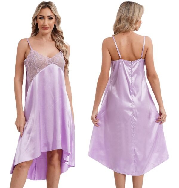 Satin Lace Nightdress For Women Elegant Sleepwear 26 Satin Lace Nightdress For Women Elegant Sleepwear Purple satin lace nightdress for women with adjustable straps and elegant design