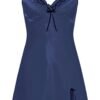 Elegant navy satin night dress for women with delicate lace trim and adjustable straps
