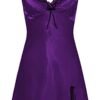 Purple satin night dress for women with delicate lace trim and adjustable straps