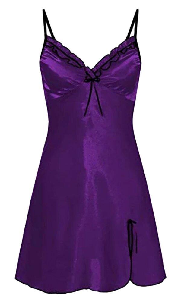 Satin Night Dress For Women Elegant Sleepwear 21 Satin Night Dress For Women Elegant Sleepwear Purple satin night dress for women with delicate lace trim and adjustable straps