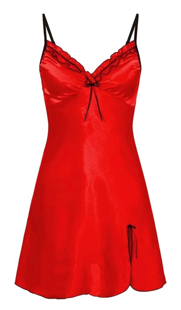 Satin Night Dress For Women Elegant Sleepwear 19 Satin Night Dress For Women Elegant Sleepwear Red satin night dress for women with adjustable straps and lace detailing for a stylish sleepwear option