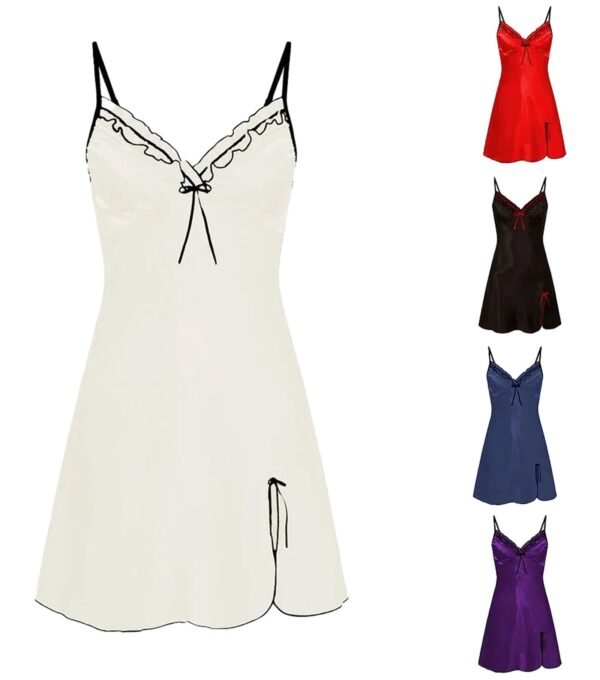 Satin Night Dress For Women Elegant Sleepwear 17 Satin Night Dress For Women Elegant Sleepwear LuckeLadybug satin night dress for women in cream with lace trim and adjustable straps