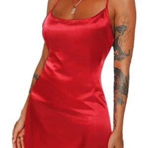 Red satin silk lingerie for women with adjustable straps for a seductive look