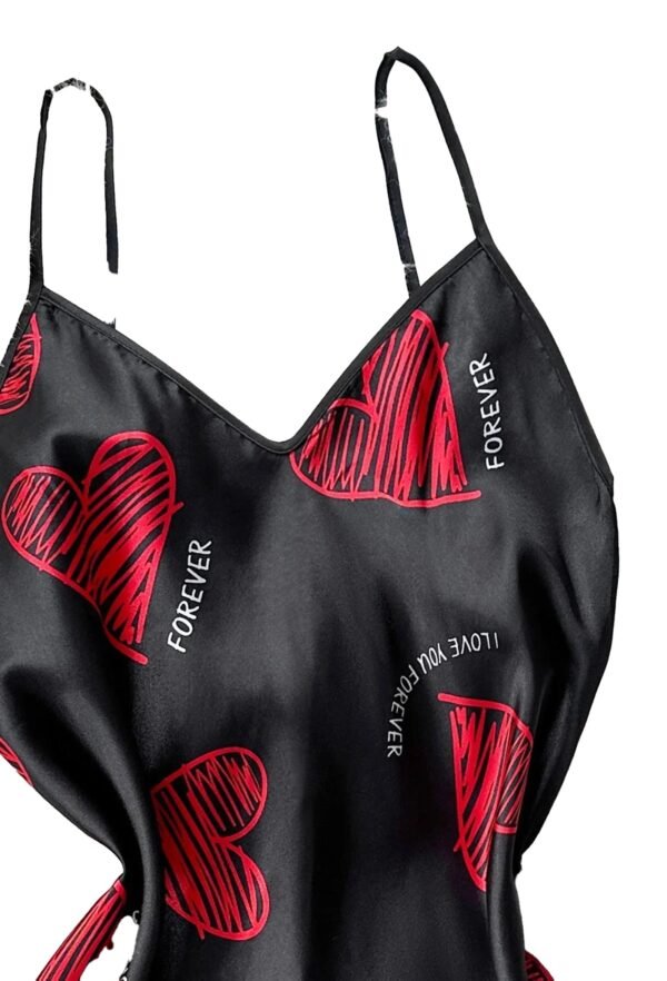 Satin Slip Nightdress For Women Heart Print 17 Satin Slip Nightdress For Women Heart Print LuckeLadybug LLC Satin Slip Nightdress for Women with Red Heart Print and Adjustable Straps