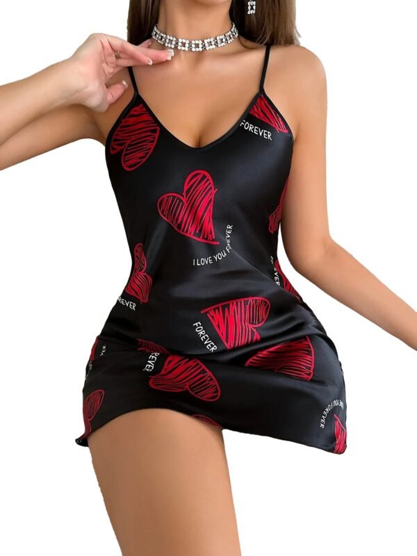 Satin Slip Nightdress For Women Heart Print 16 Satin Slip Nightdress For Women Heart Print LuckeLadybug women's satin slip nightdress with heart print and adjustable straps for a romantic look