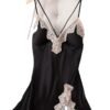 LuckeLadybug LLC satin spaghetti strap nightgown with lace trim in black for a romantic nightwear option