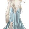Satin Spaghetti Strap Nightgown For Elegance 24 Satin Spaghetti Strap Nightgown For Elegance LuckeLadybug LLC satin spaghetti strap nightgown in light blue with lace trim detail
