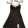 LuckeLadybug LLC black satin suspender nightdress for women with lace detailing and a flared silhouette