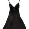 Black satin suspender nightdress for women with lace detailing and adjustable straps