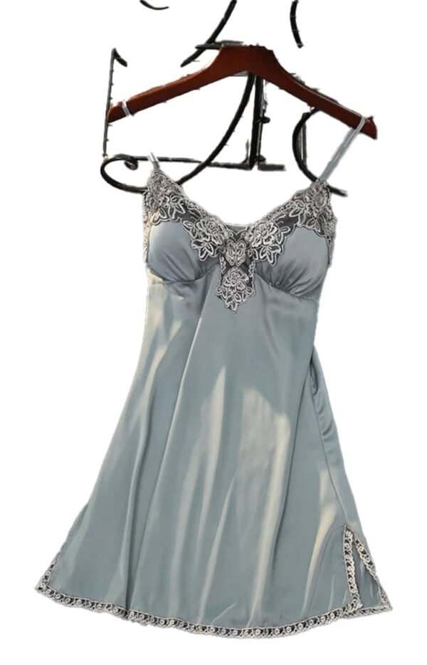 Satin Suspender Nightdress For Women 10 Satin Suspender Nightdress For Women Elegant satin suspender nightdress for women in light blue with lace detailing and adjustable straps