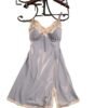 Elegant satin suspender nightdress for women with lace detailing in soft gray color