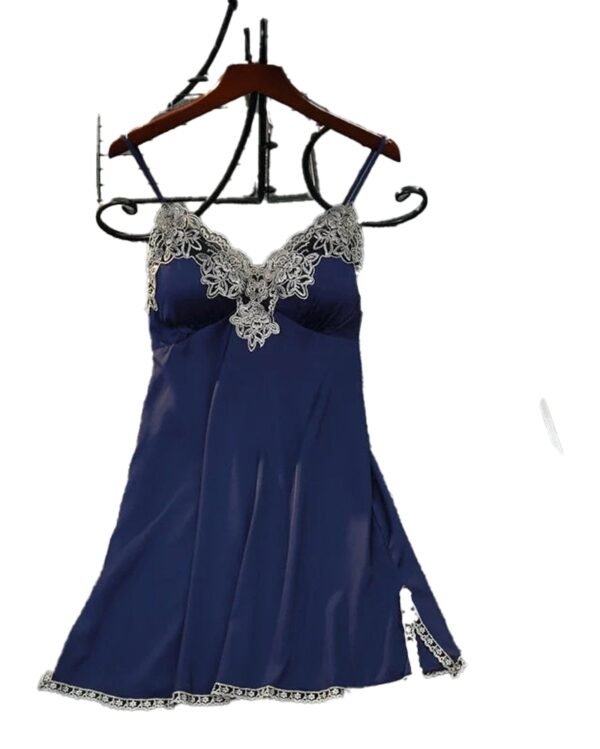 Satin Suspender Nightdress For Women 15 Satin Suspender Nightdress For Women Navy satin suspender nightdress for women with elegant lace trim and adjustable straps