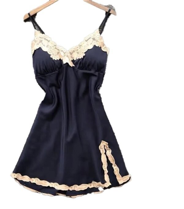 Satin Suspender Nightdress For Women 7 Satin Suspender Nightdress For Women Elegant satin suspender nightdress for women with lace trim and adjustable straps in dark blue