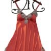 LuckeLadybug satin suspender nightdress for women in coral with lace trim and adjustable straps