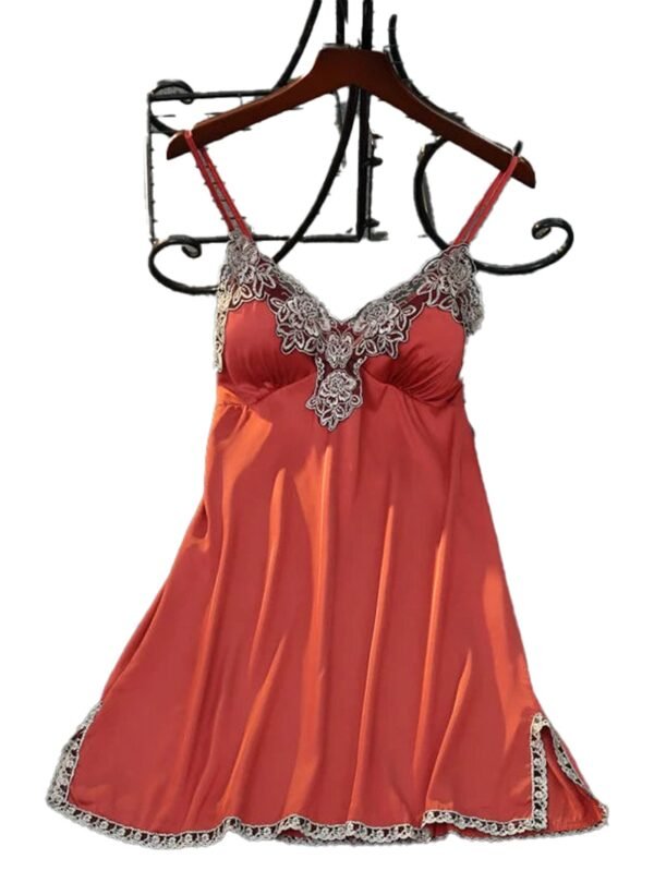 Satin Suspender Nightdress For Women 17 Satin Suspender Nightdress For Women LuckeLadybug satin suspender nightdress for women in coral with lace trim and adjustable straps