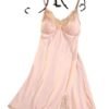 Elegant pink satin suspender nightdress for women with lace trim and adjustable straps