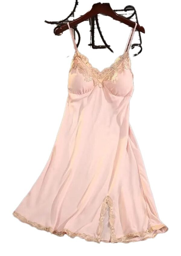 Satin Suspender Nightdress For Women 8 Satin Suspender Nightdress For Women Elegant pink satin suspender nightdress for women with lace accents for a romantic look