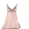 Pink satin suspender nightdress for women with lace detailing and adjustable straps