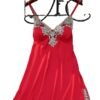Luxurious red satin suspender nightdress for women with elegant lace detailing and adjustable straps