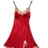 Red satin suspender nightdress for women with delicate lace trim and adjustable straps
